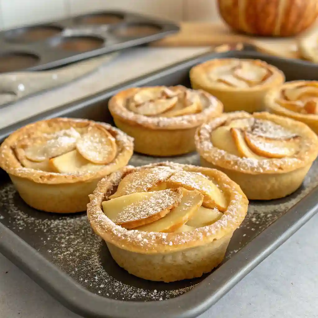 A tray of mini apple pies.