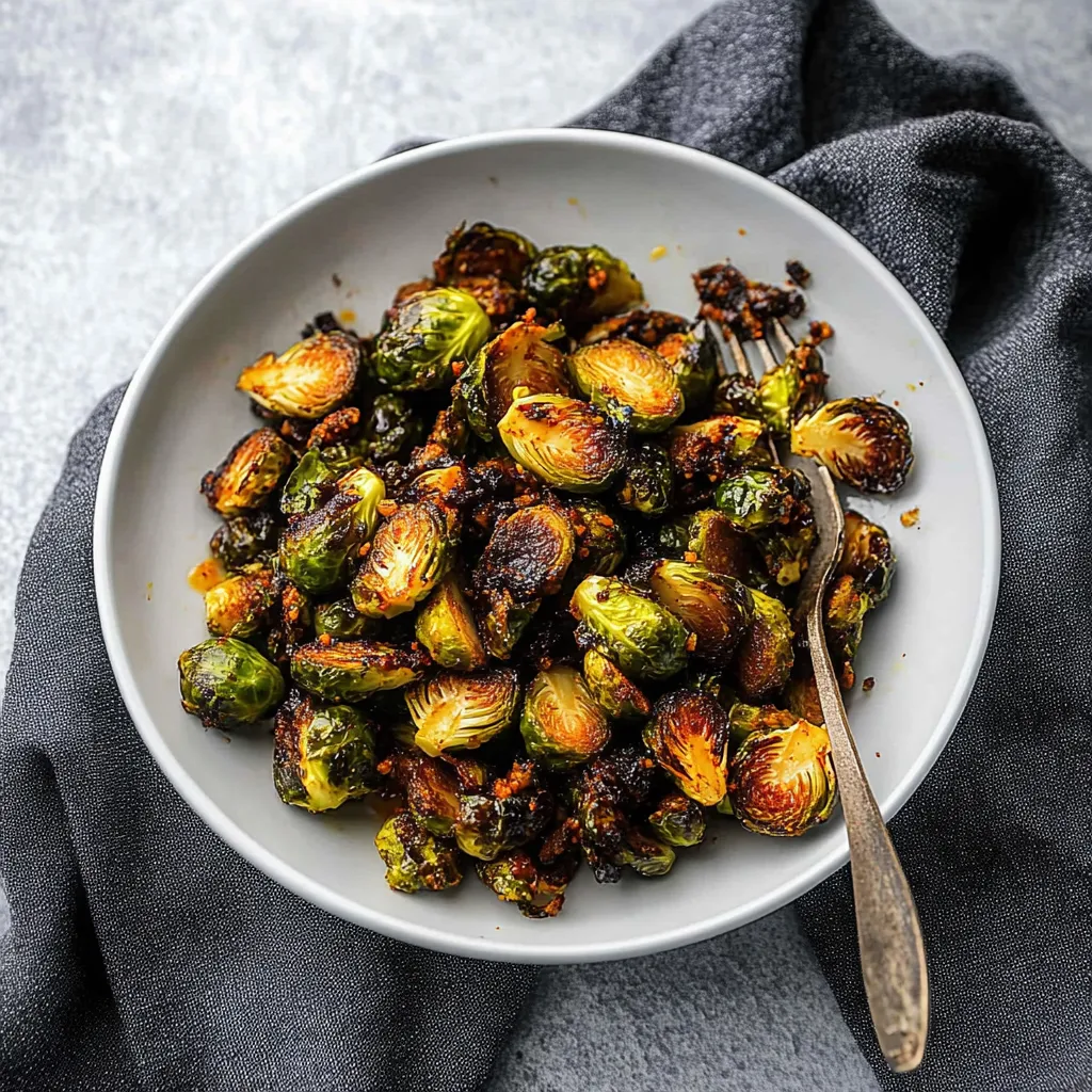 A plate of spicy Brussels sprouts.