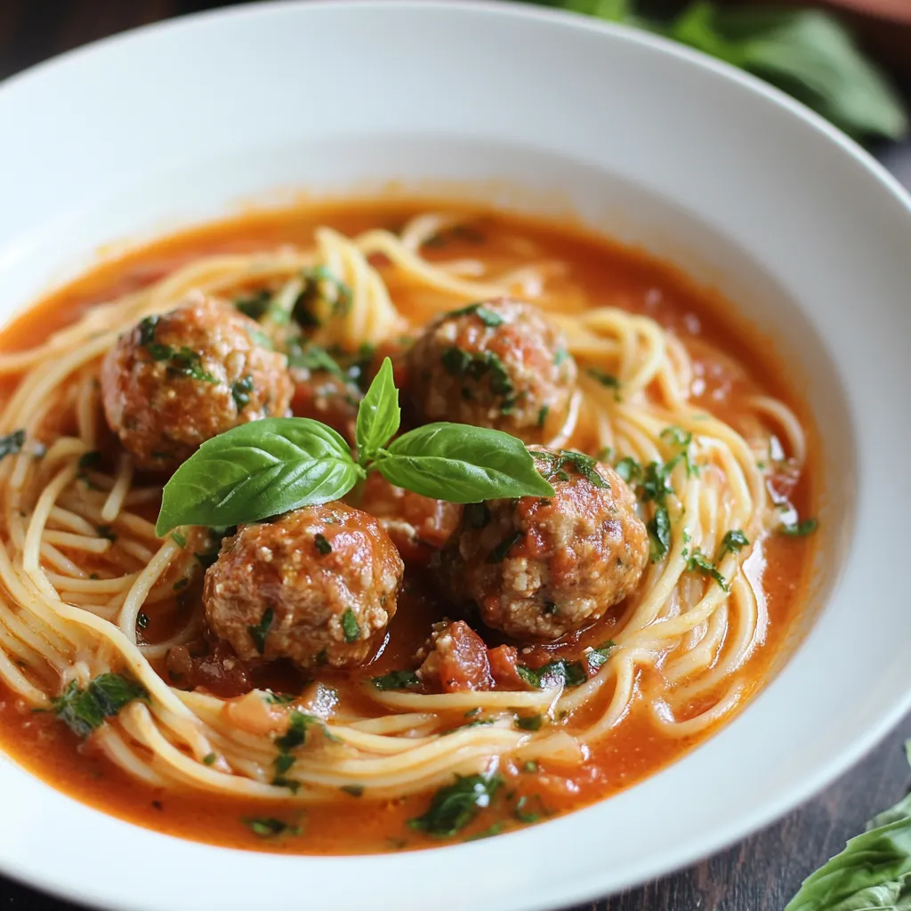 A bowl of spaghetti and meatballs.