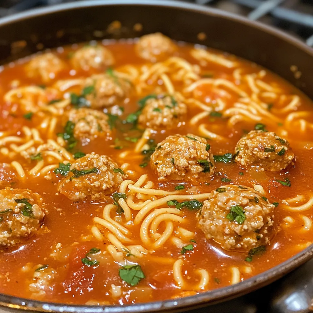 A bowl of spaghetti and meatballs.