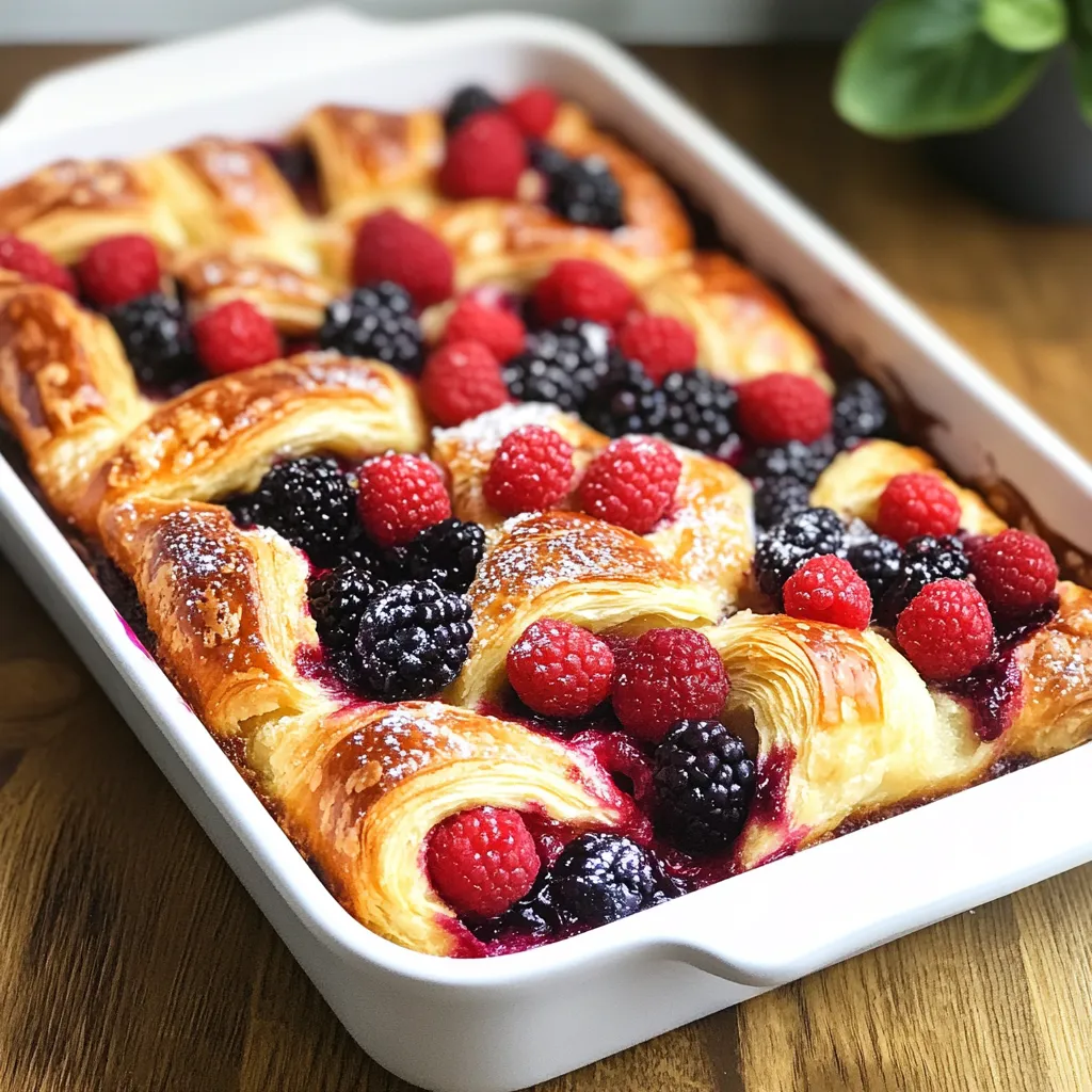 A croissant bake with berries and raspberries.