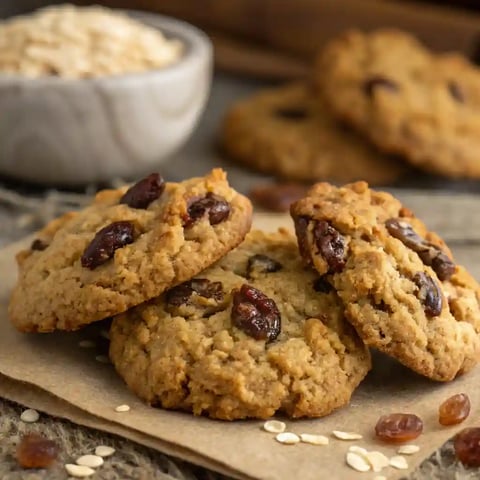 A bowl of oatmeal raisin cookies.