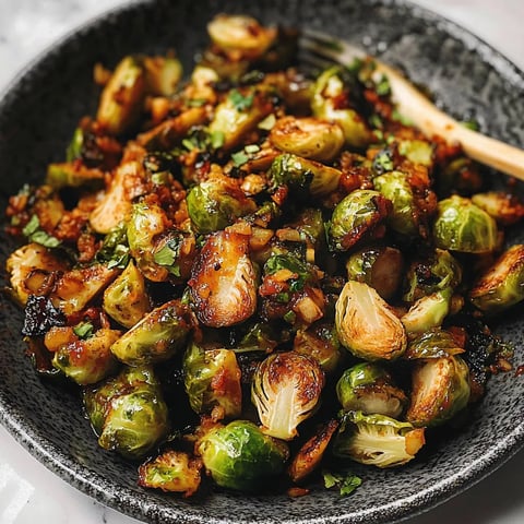 A plate of spicy Brussels sprouts.