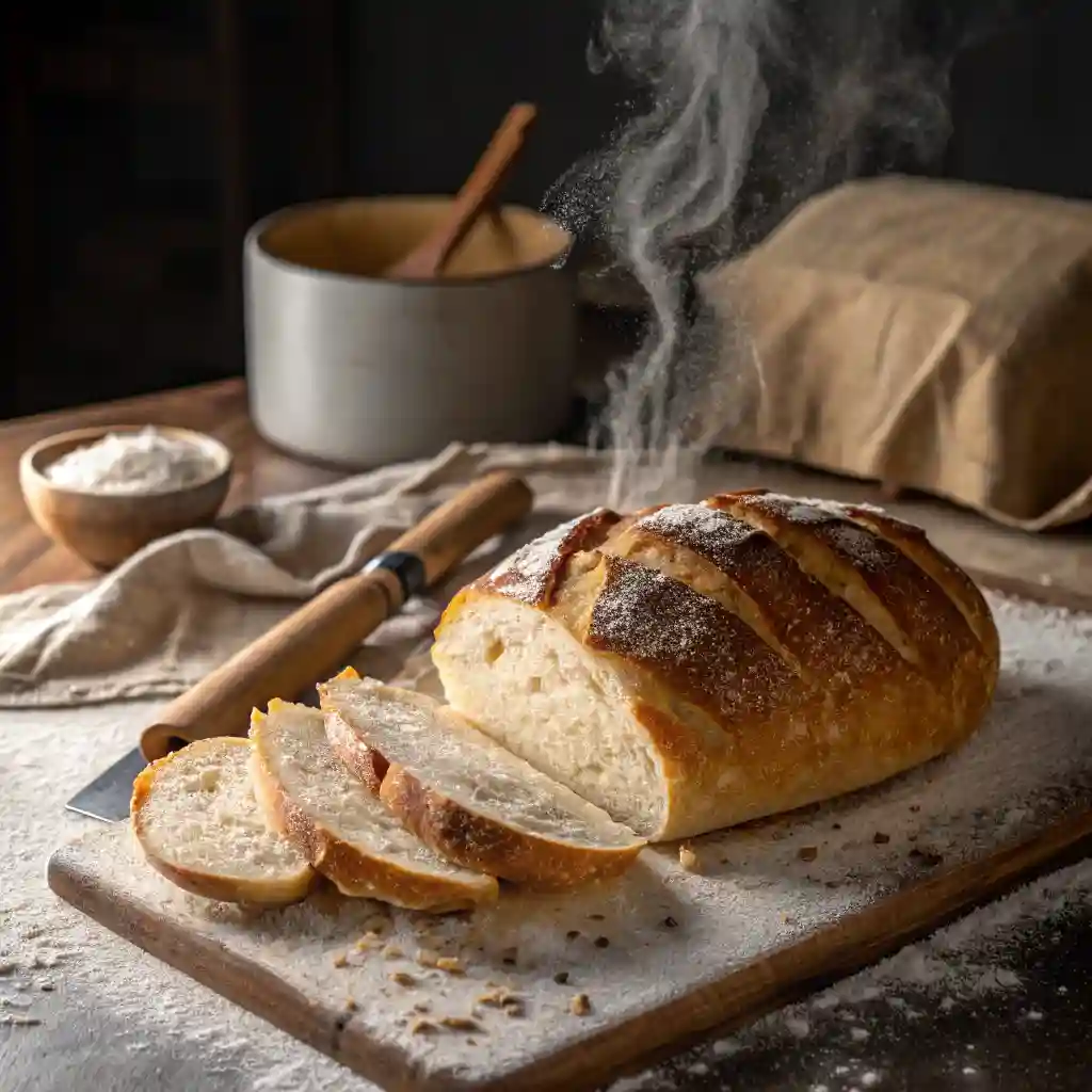 A loaf of bread is being baked.