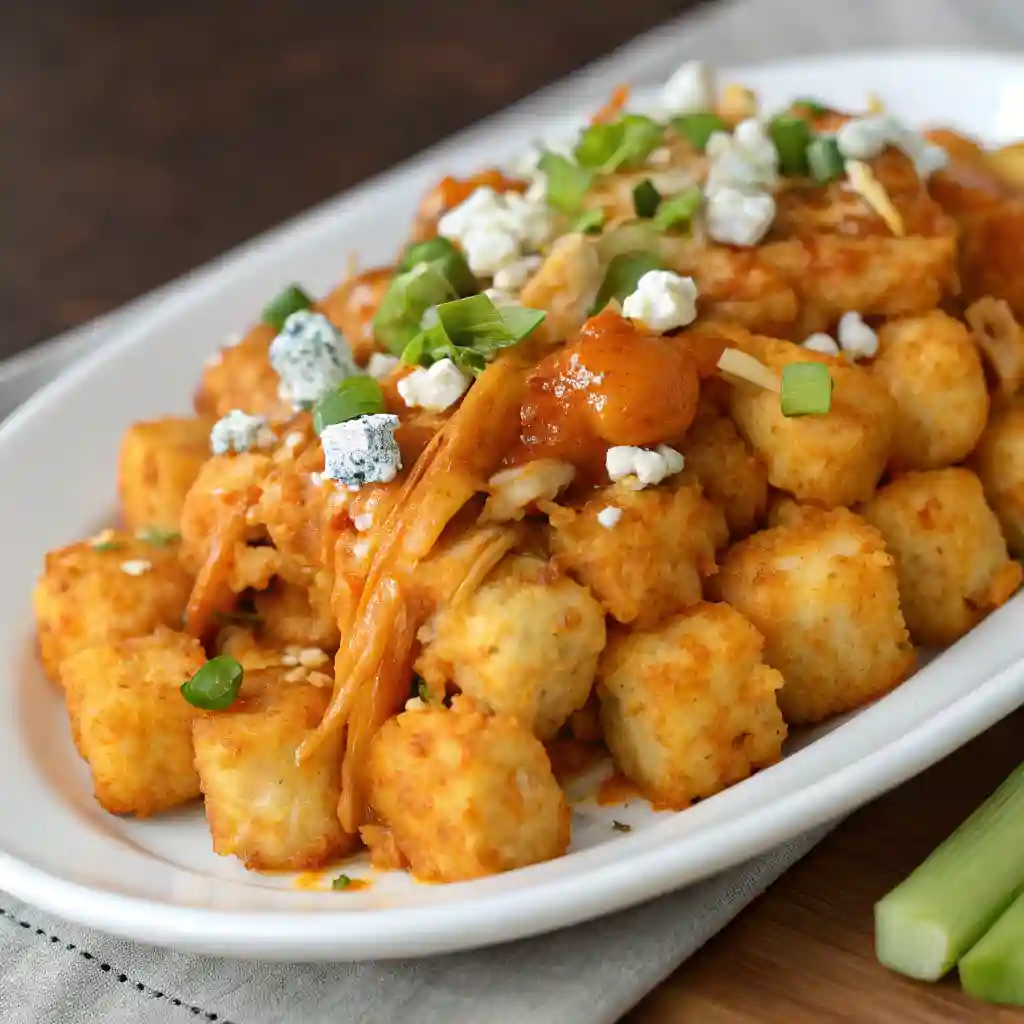 A plate of buffalo chicken tater tot casserole.
