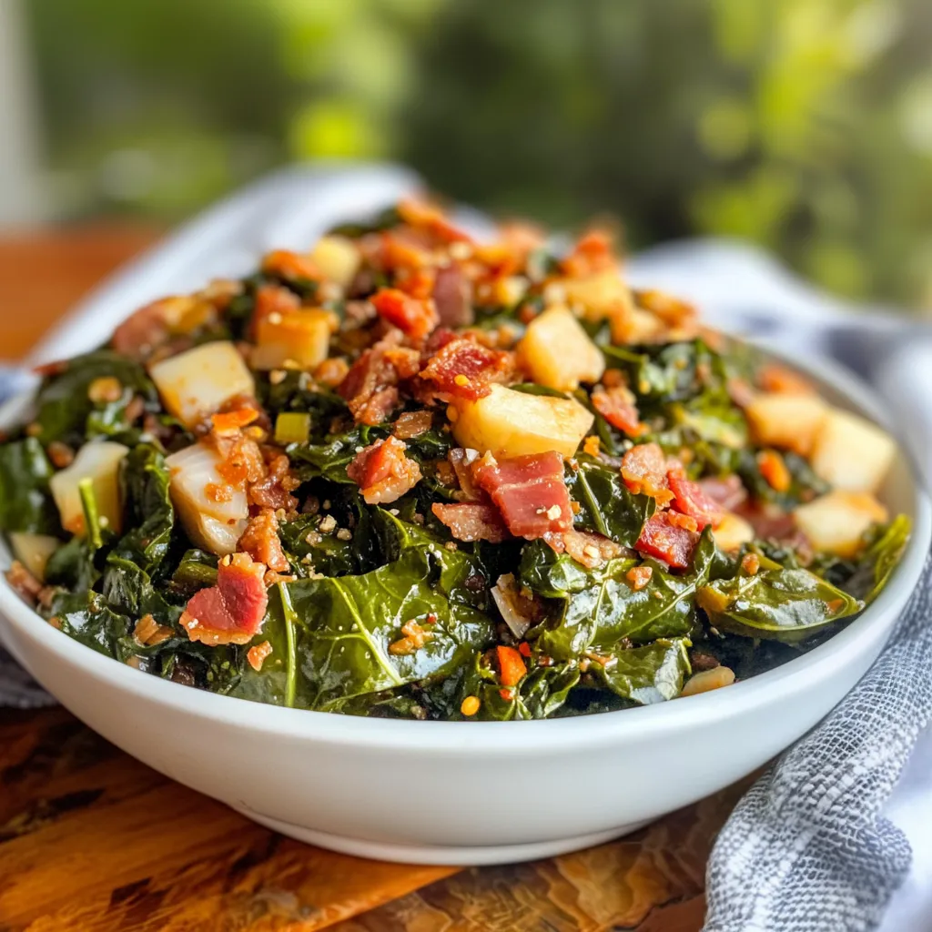 A bowl of collard greens.