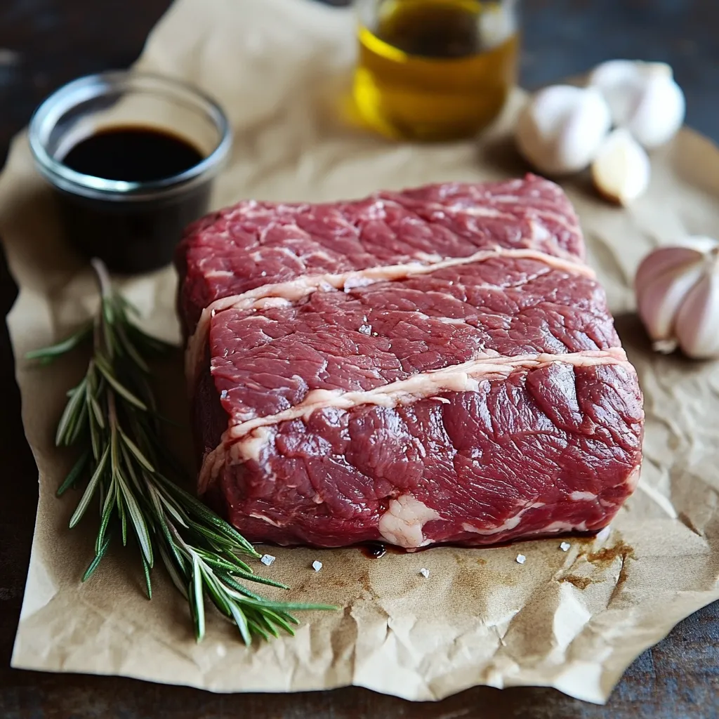 A roast beef with garlic and oil.