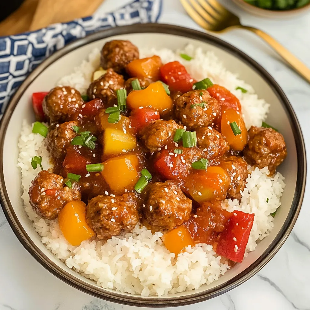A bowl of meatballs with rice and tomatoes.