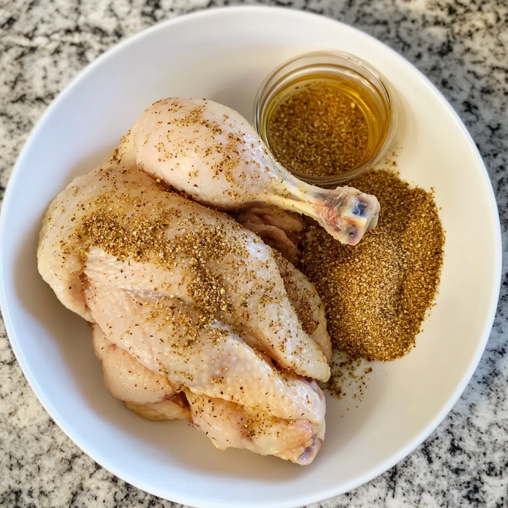 A bowl of chicken with seasoning.