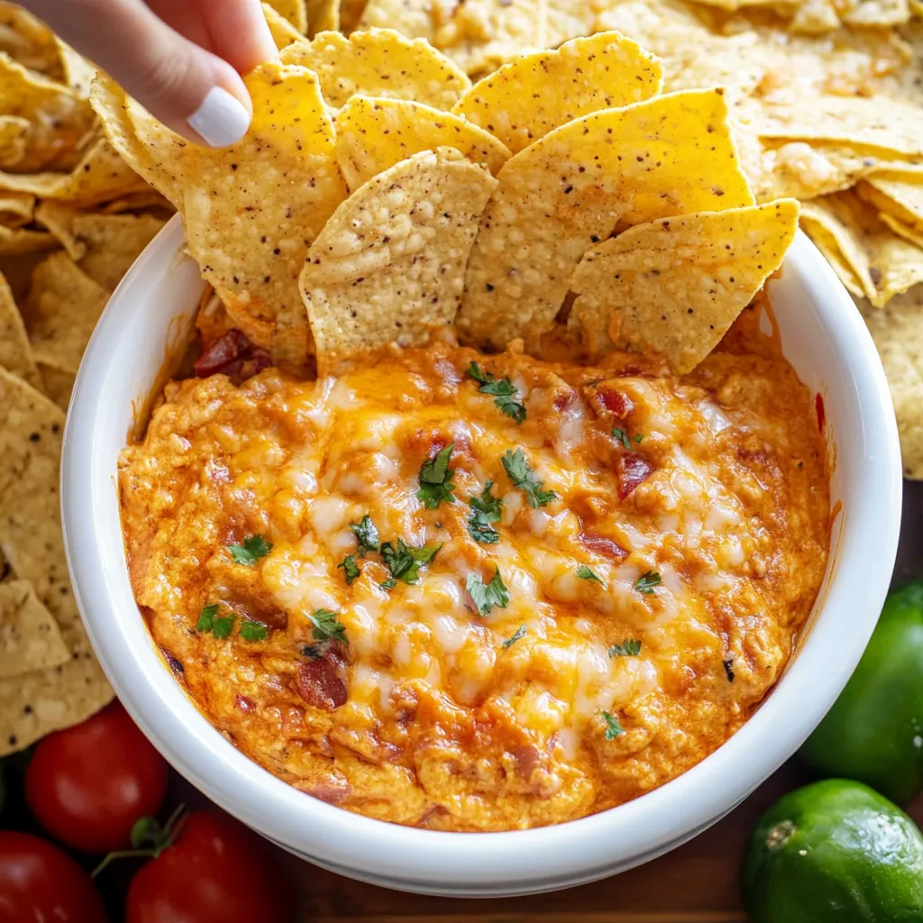 A person is holding a bowl of chili cheese dip.