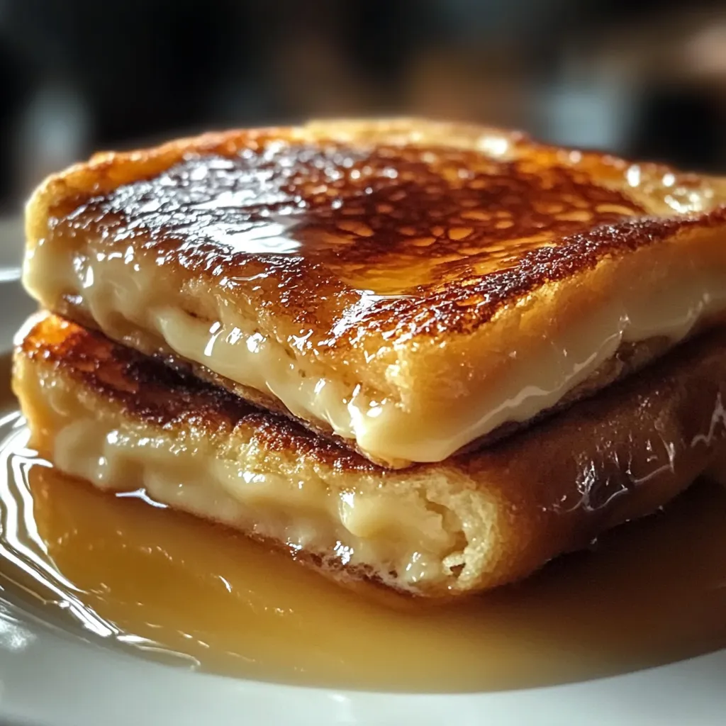 A plate of French toast with syrup on it.