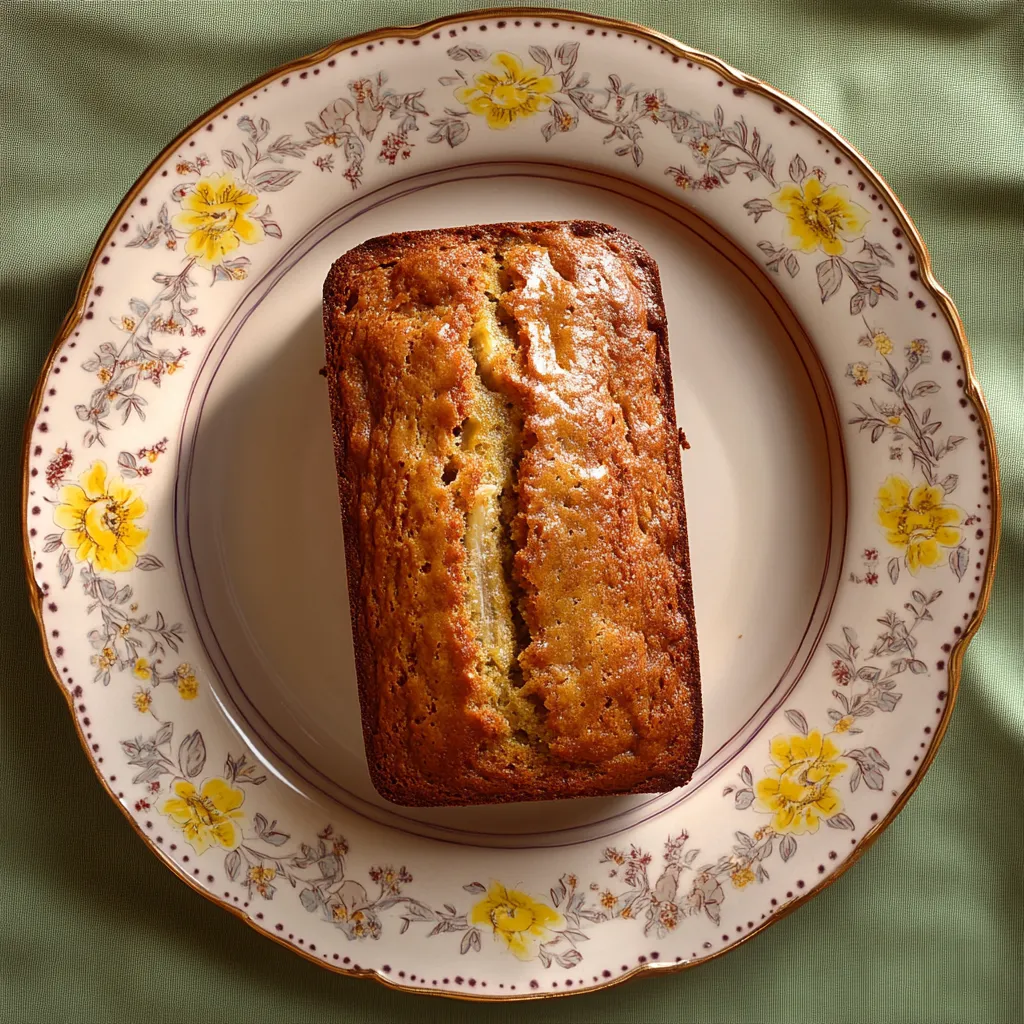 A slice of banana bread on a plate.