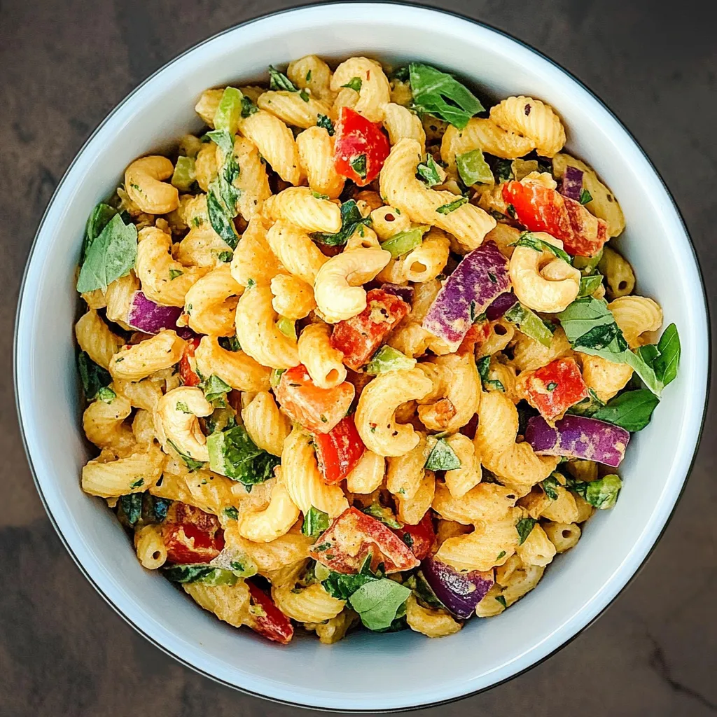 A bowl of spicy cashew pasta salad.