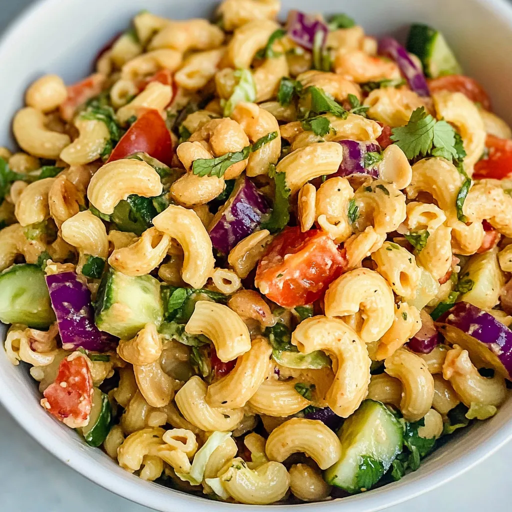 A bowl of spicy cashew pasta salad.