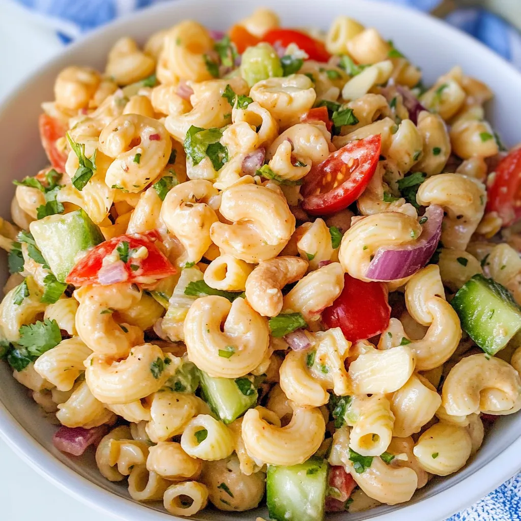 A bowl of vegan macaroni salad.