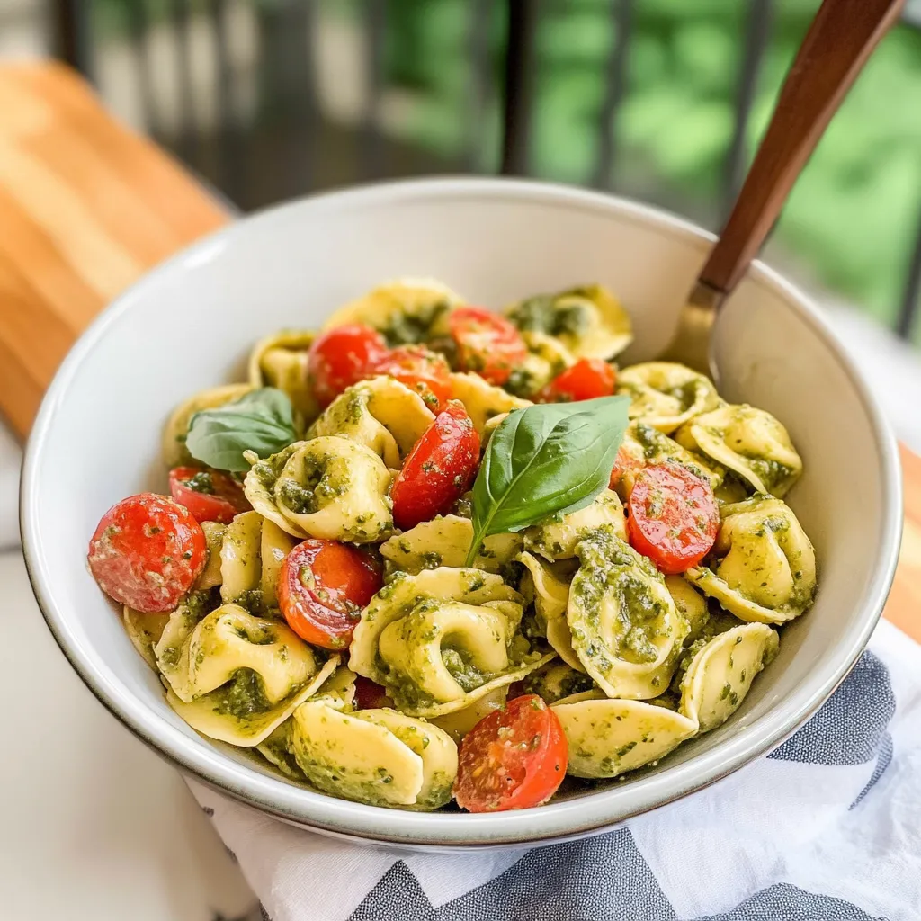 A bowl of pasta with tomatoes and basil.