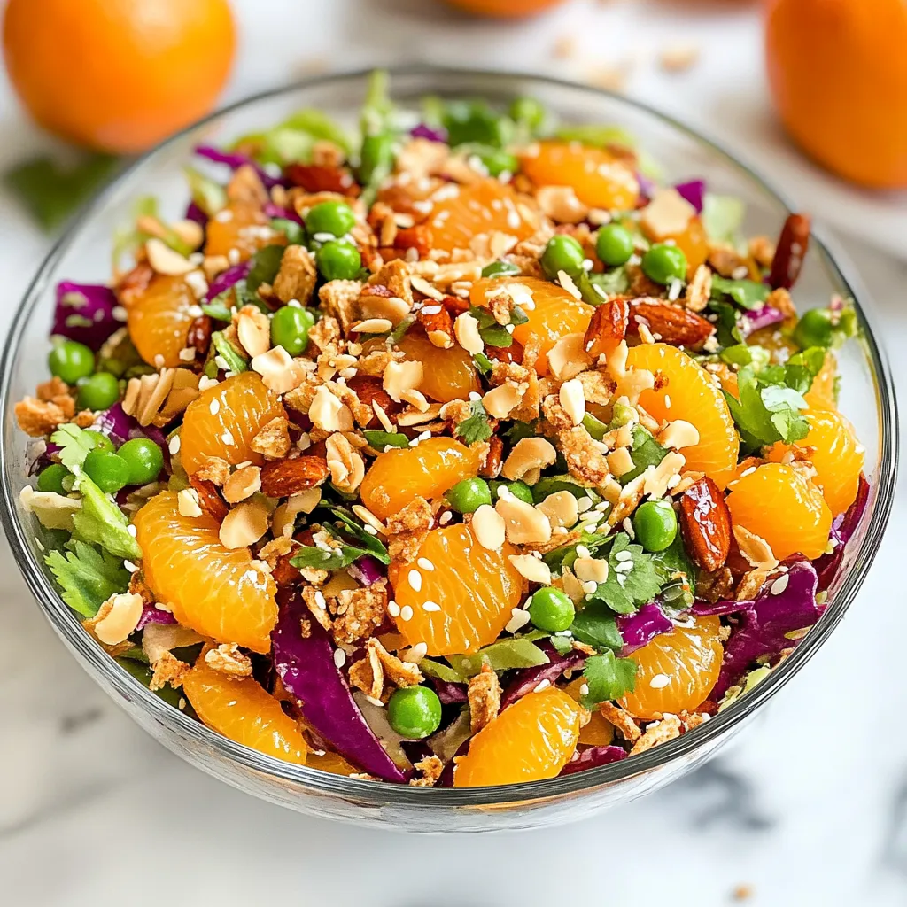 A bowl of salad with peppers, oranges, and nuts.