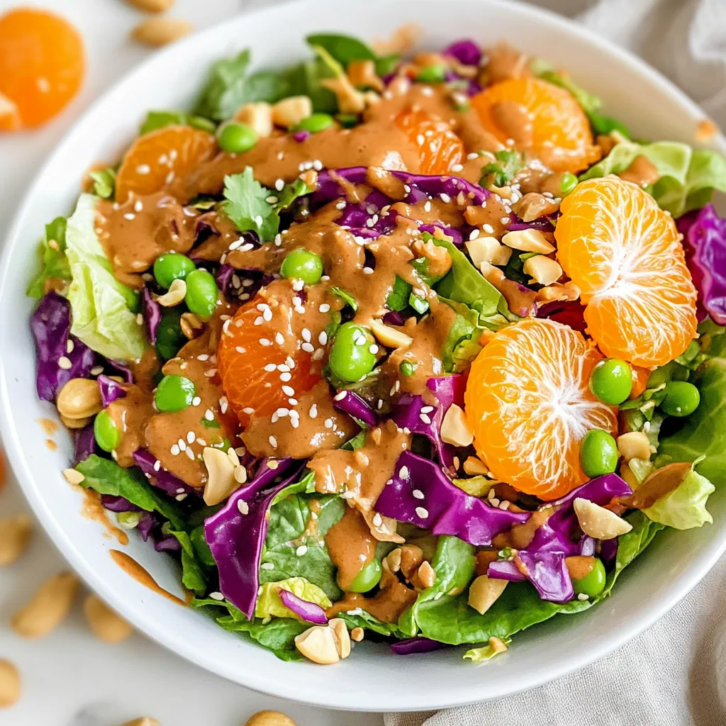 A bowl of salad with peanuts, oranges, and purple cabbage.