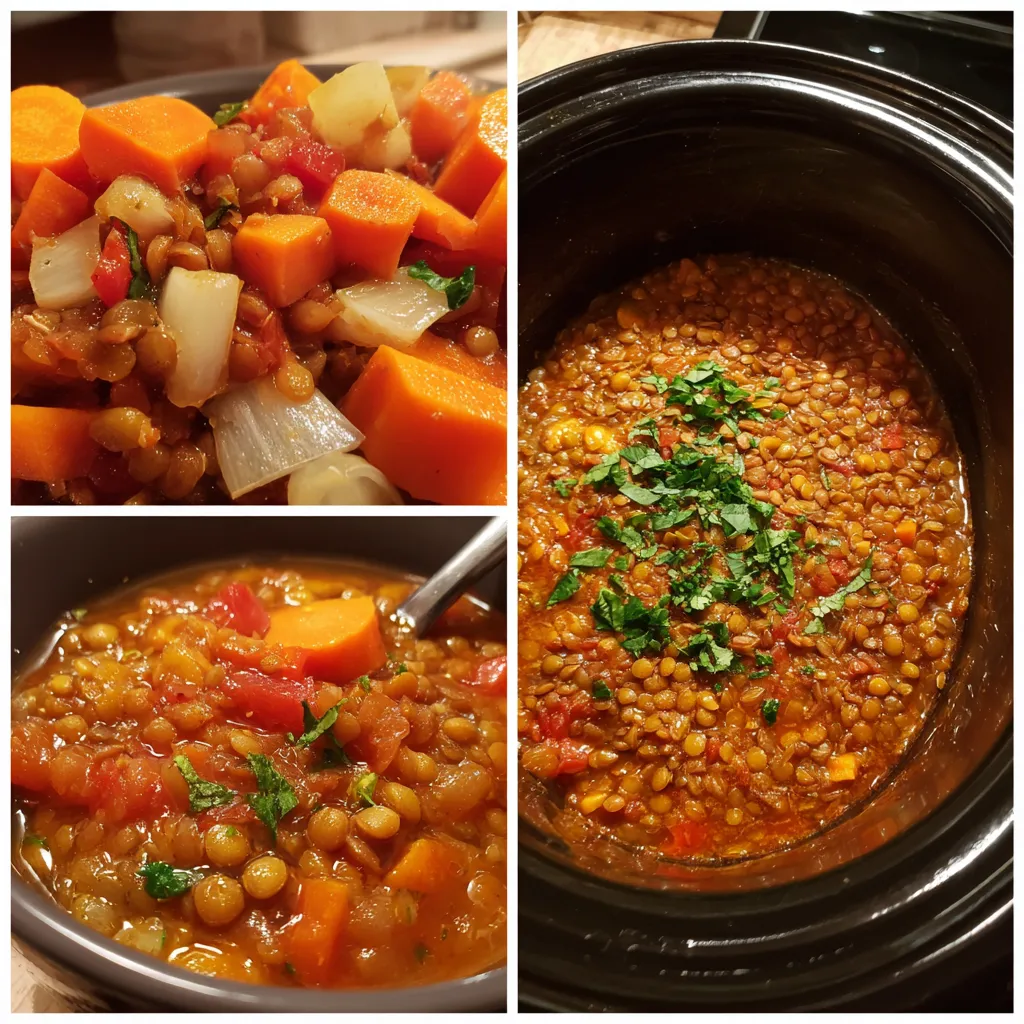 Four different types of food in a slow cooker.