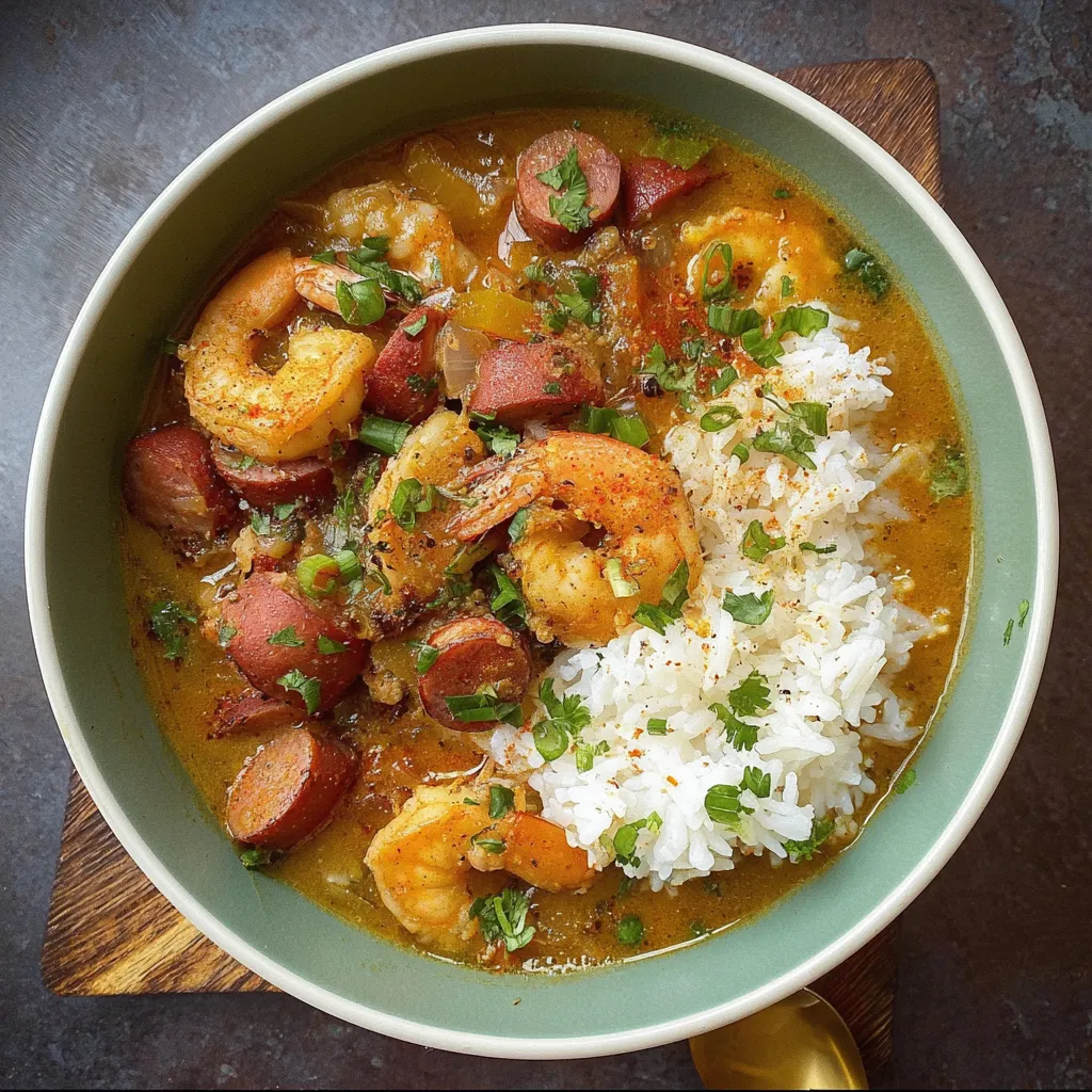 A bowl of slow cooker spicy gumbo.