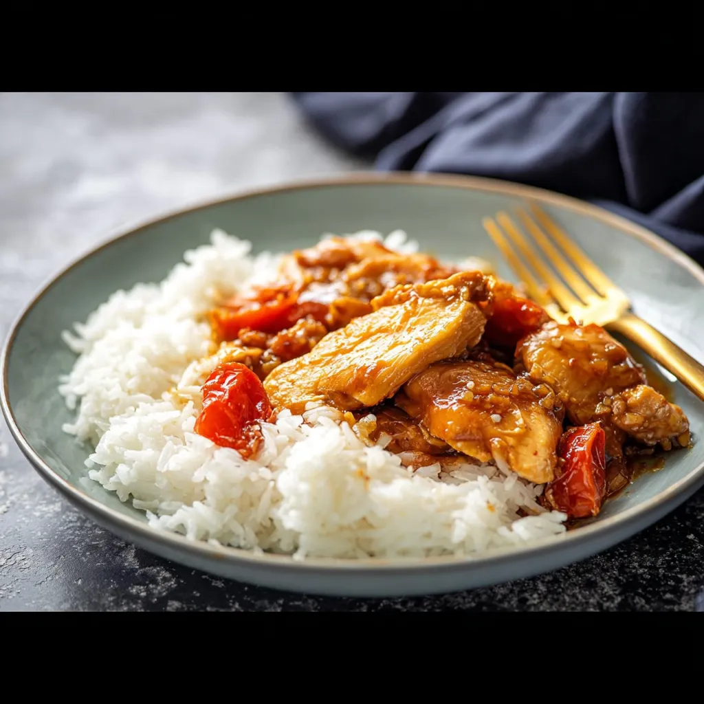 A plate of rice and chicken.
