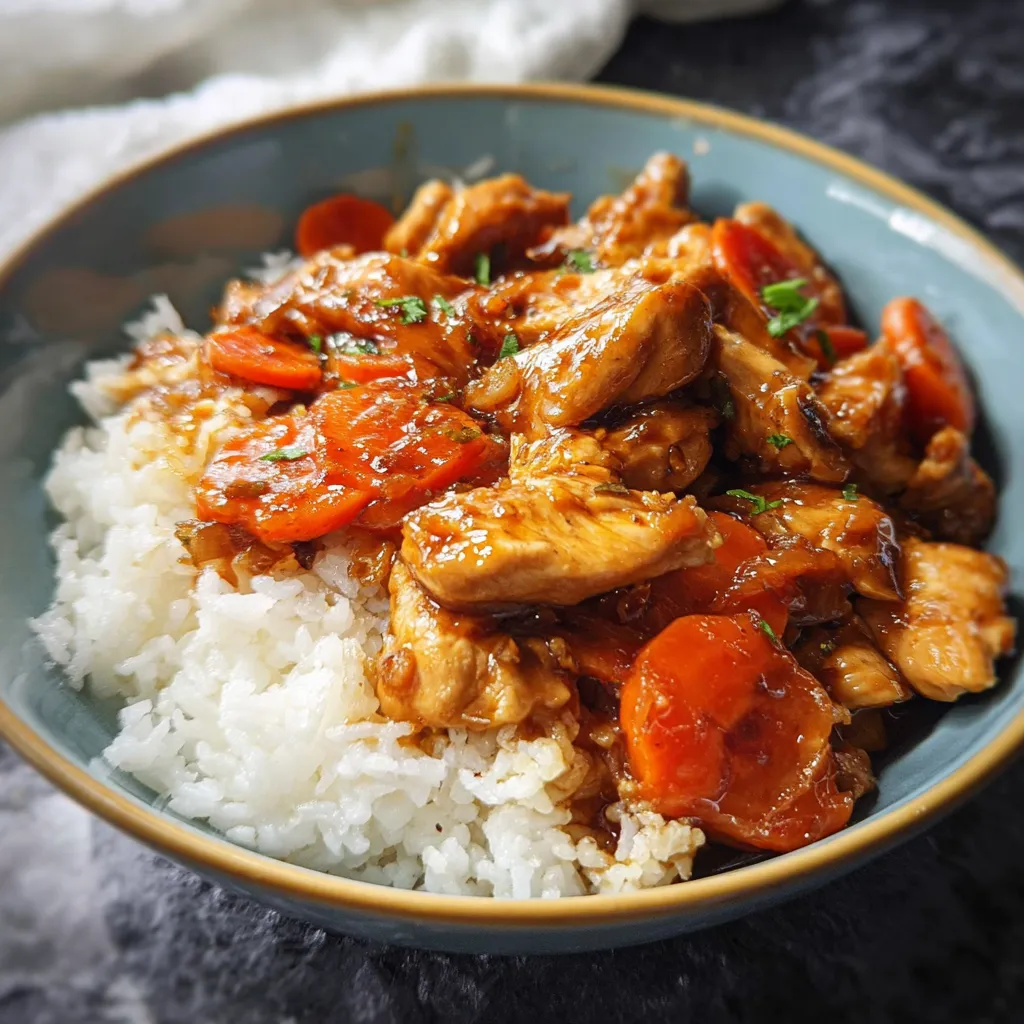 A bowl of chicken and rice.