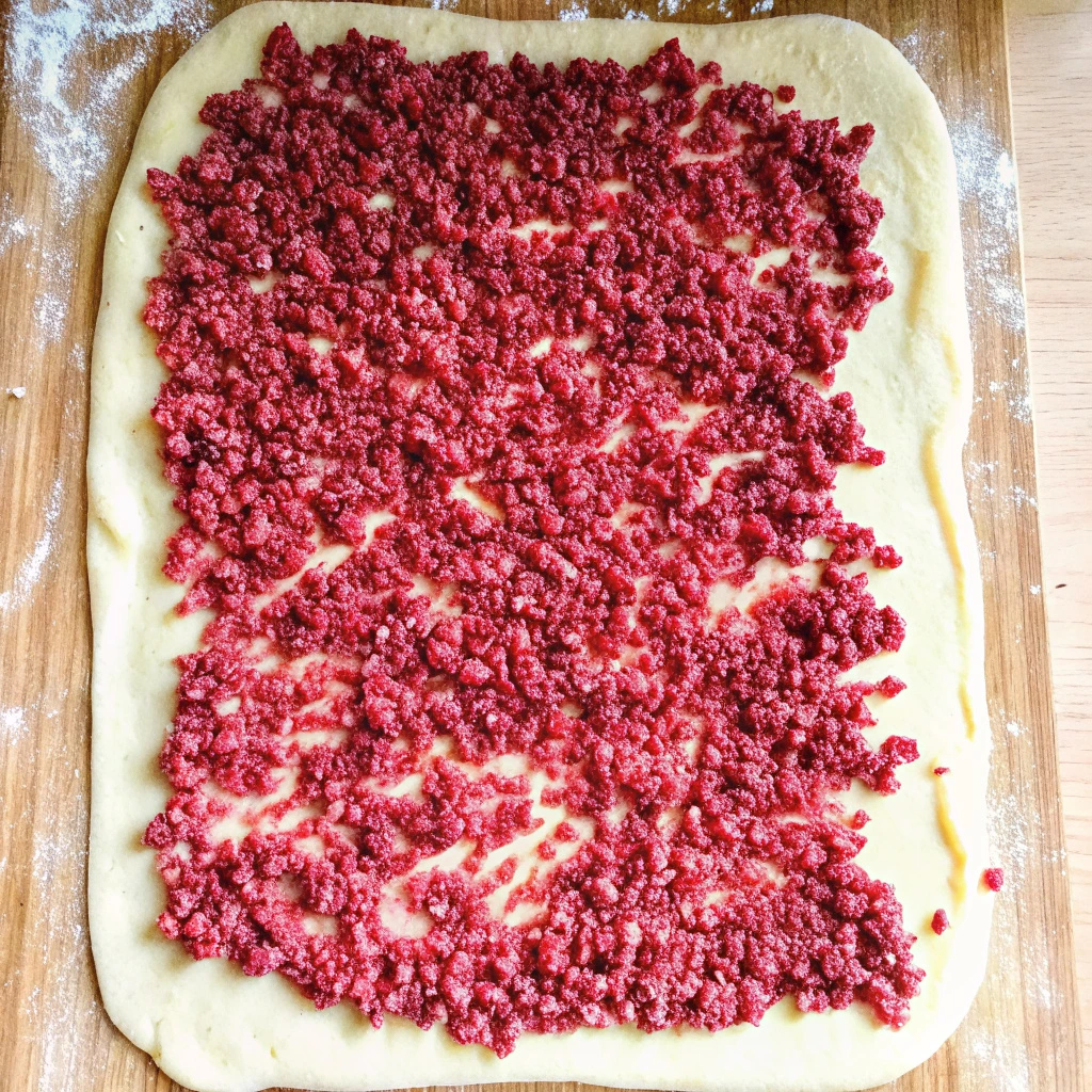 A sourdough roll with red raspberry filling.