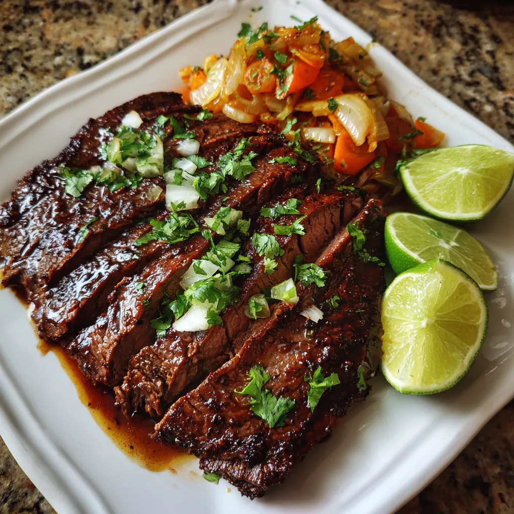 A plate of food with a piece of meat and vegetables.