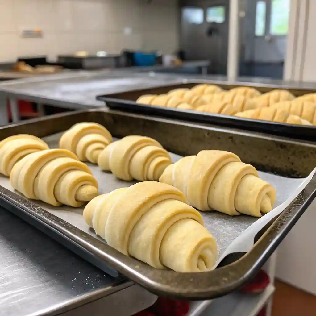 A tray of fried croissant beignets.