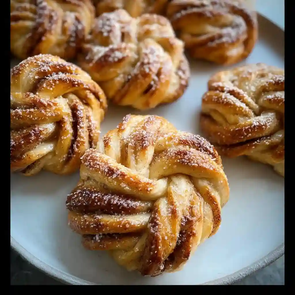 A plate of cinnamon buns.
