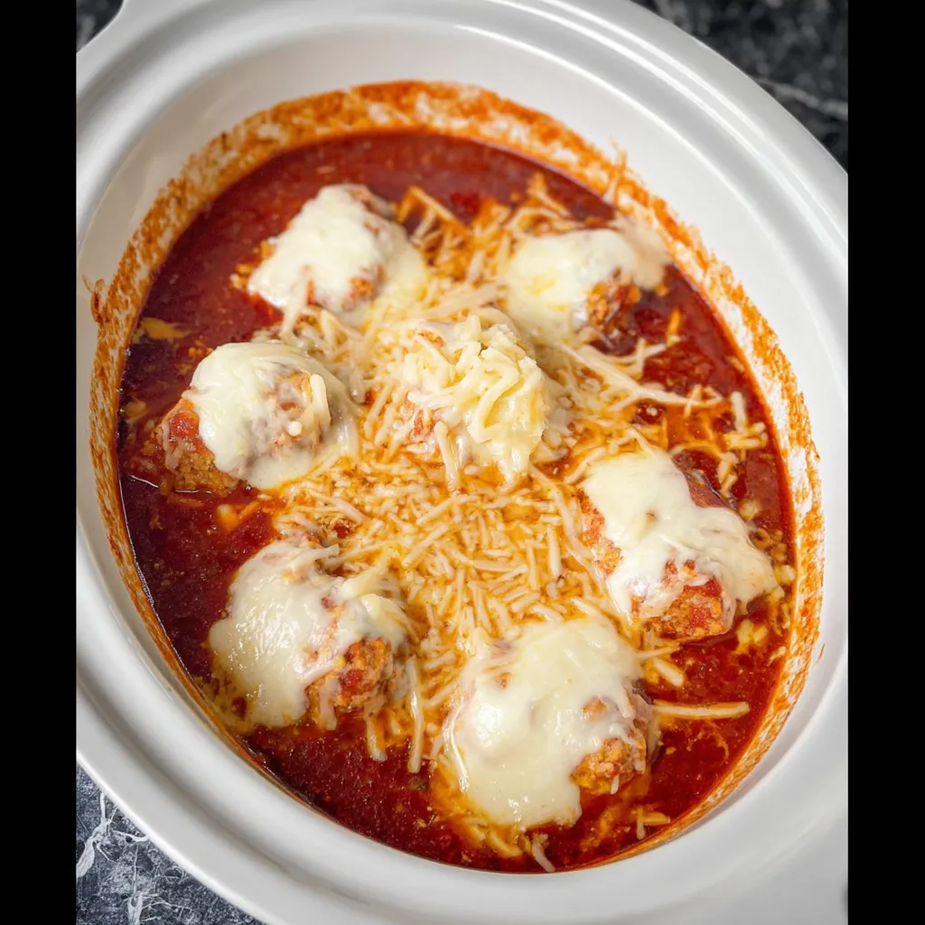 Slow cooker chicken parmesan meatballs.
