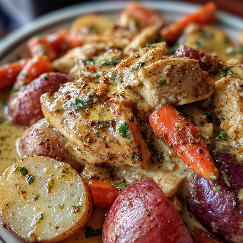 A plate of slow cooker ranch chicken.