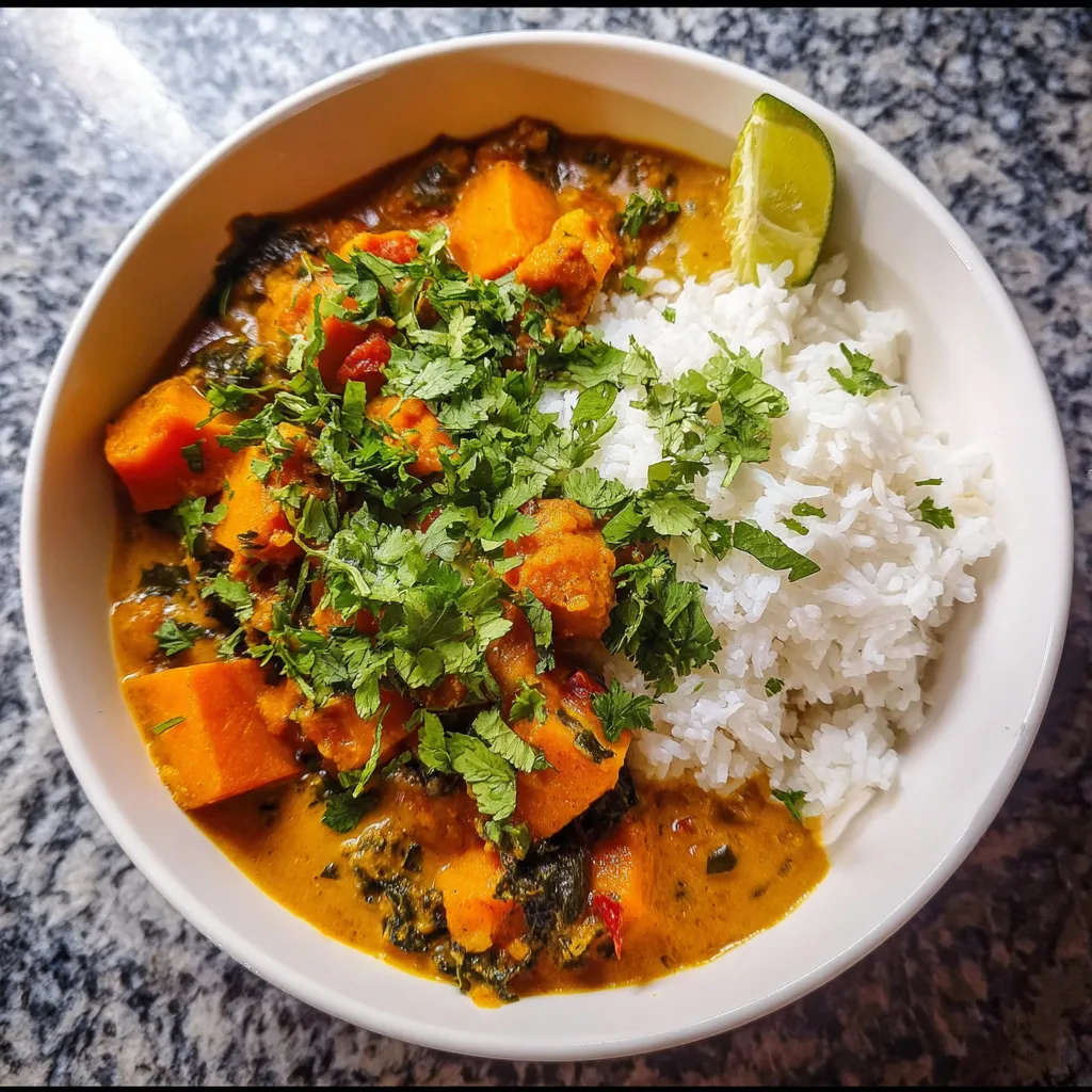 A bowl of slow cooker sweet potato curry.