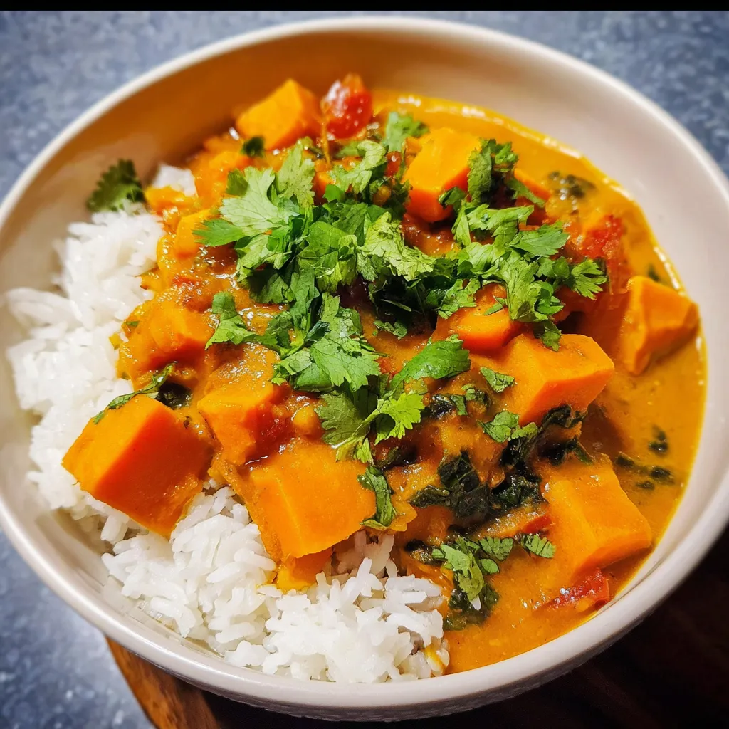 A bowl of slow cooker sweet potato curry.