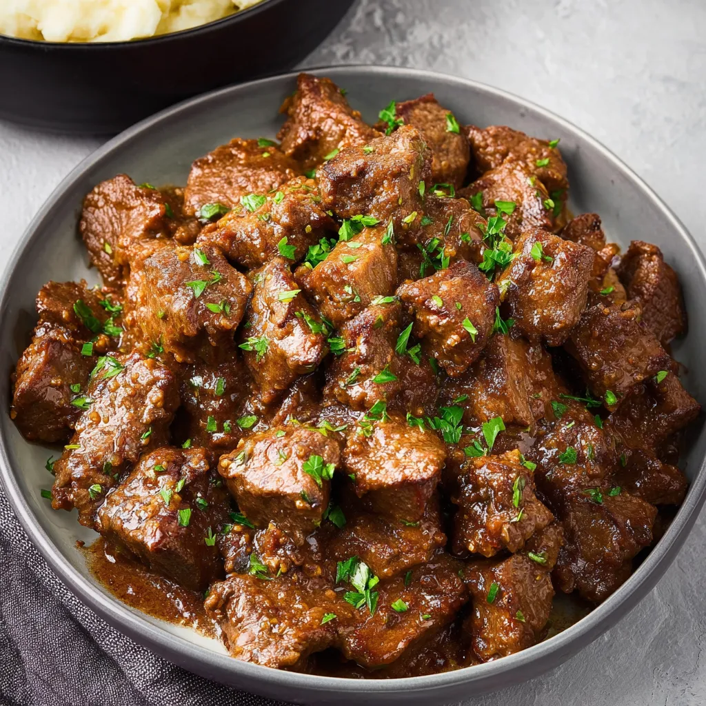 A plate of steak bites.