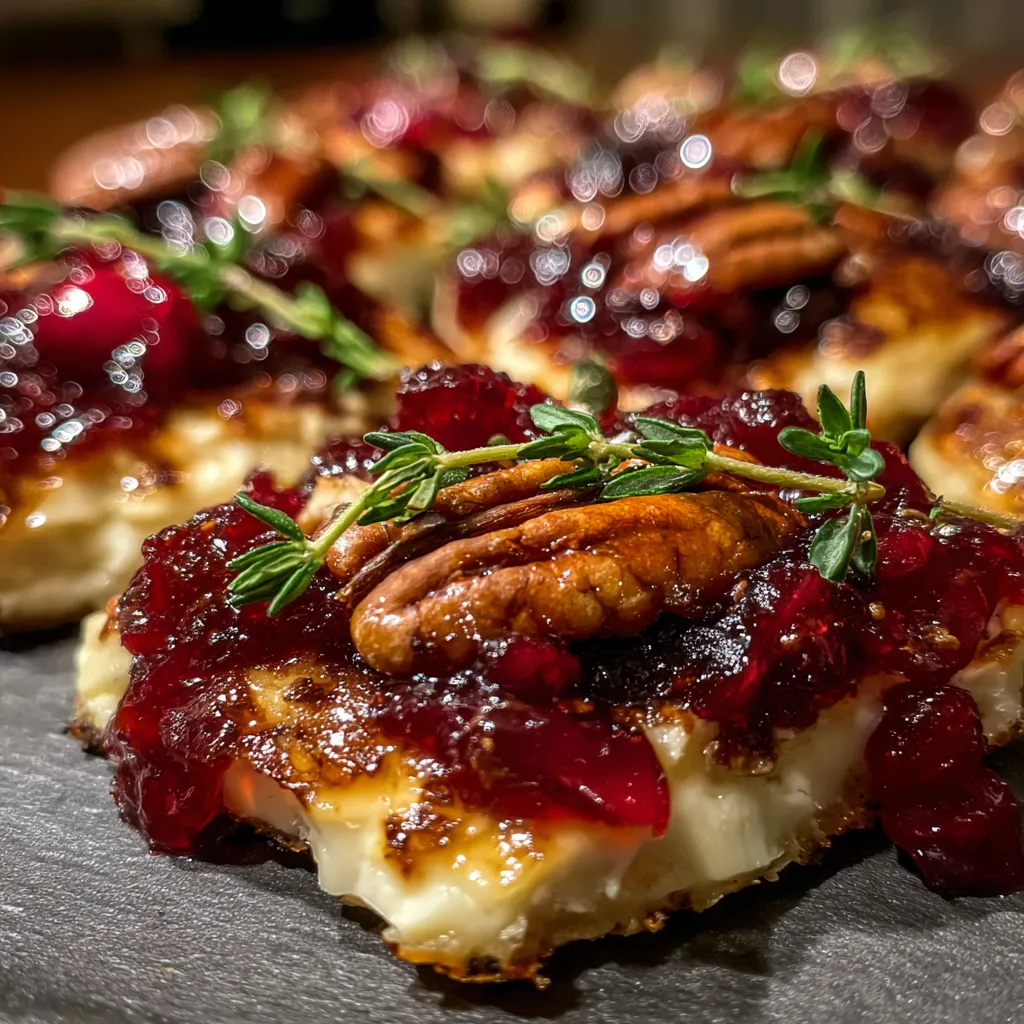 A plate of cranberry pecan brie bites.