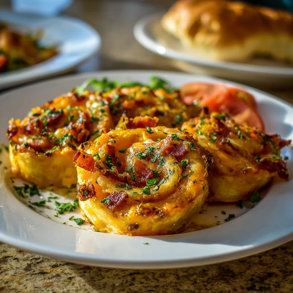 A plate of bacon pinwheels.