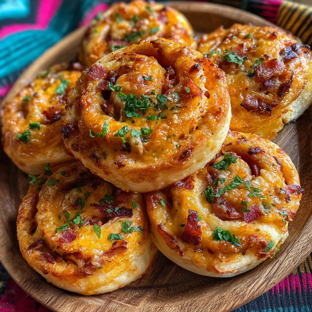 A stack of bacon and cheese pinwheels.