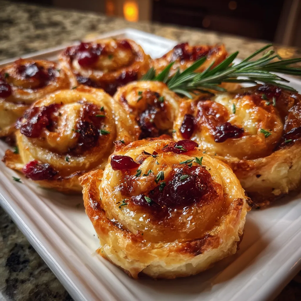 A plate of Cranberry Brie Pinwheels.
