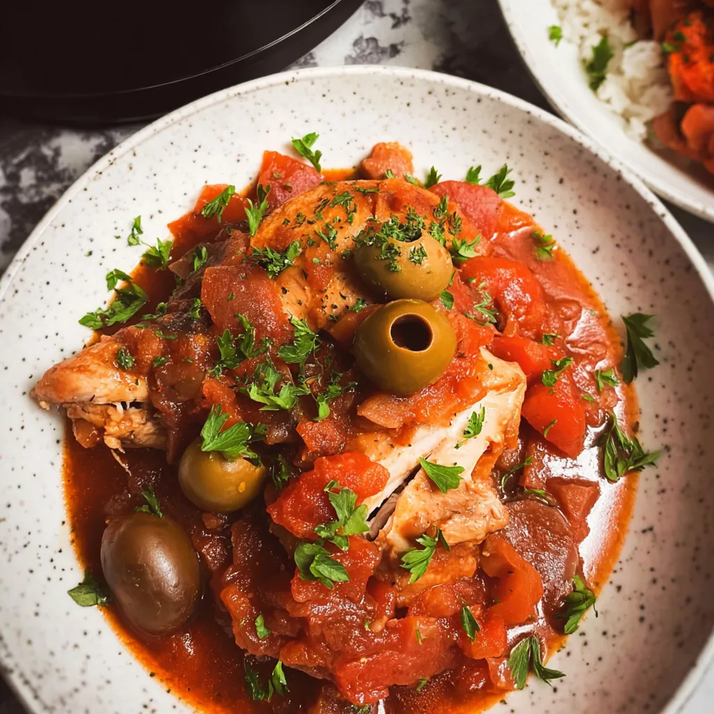 A plate of slow cooker chicken cacciatore.