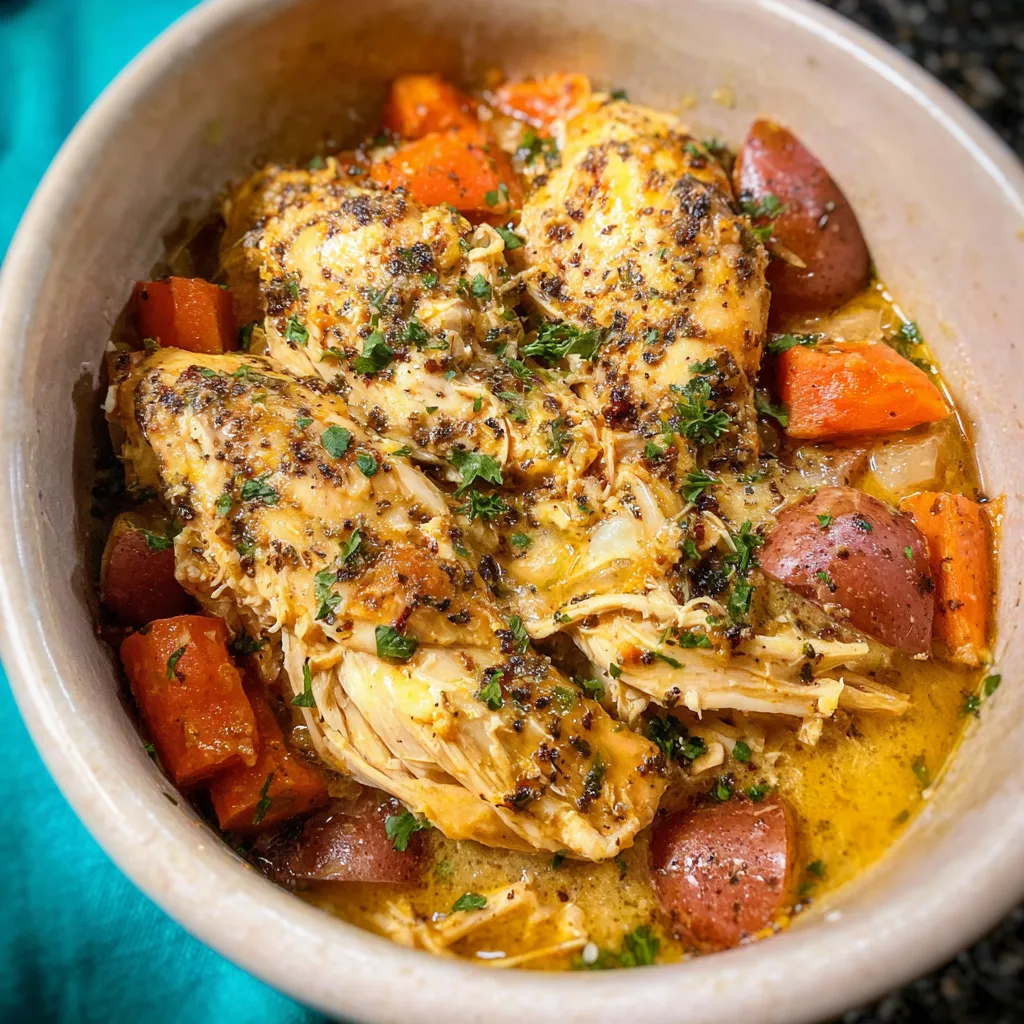 A bowl of cooked chicken with vegetables.