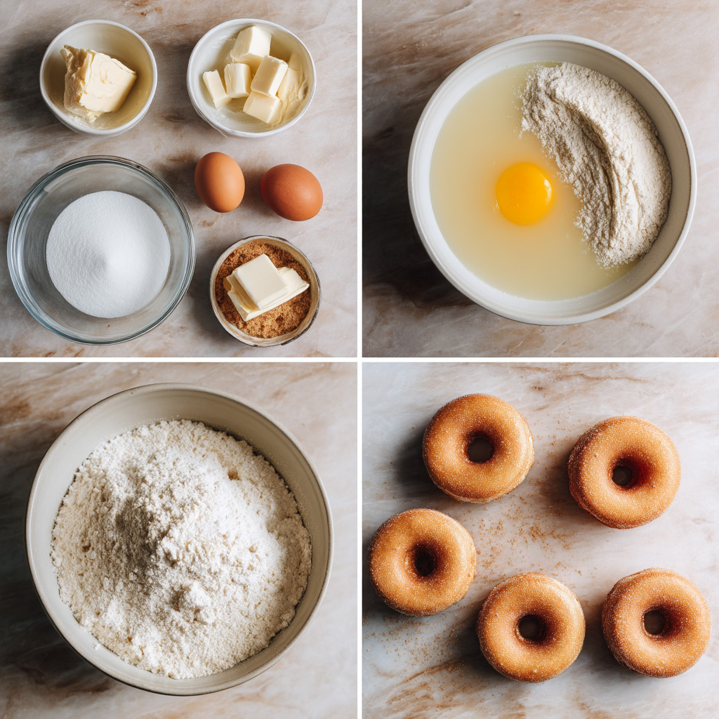 A bowl of flour and a bowl of sour cream.