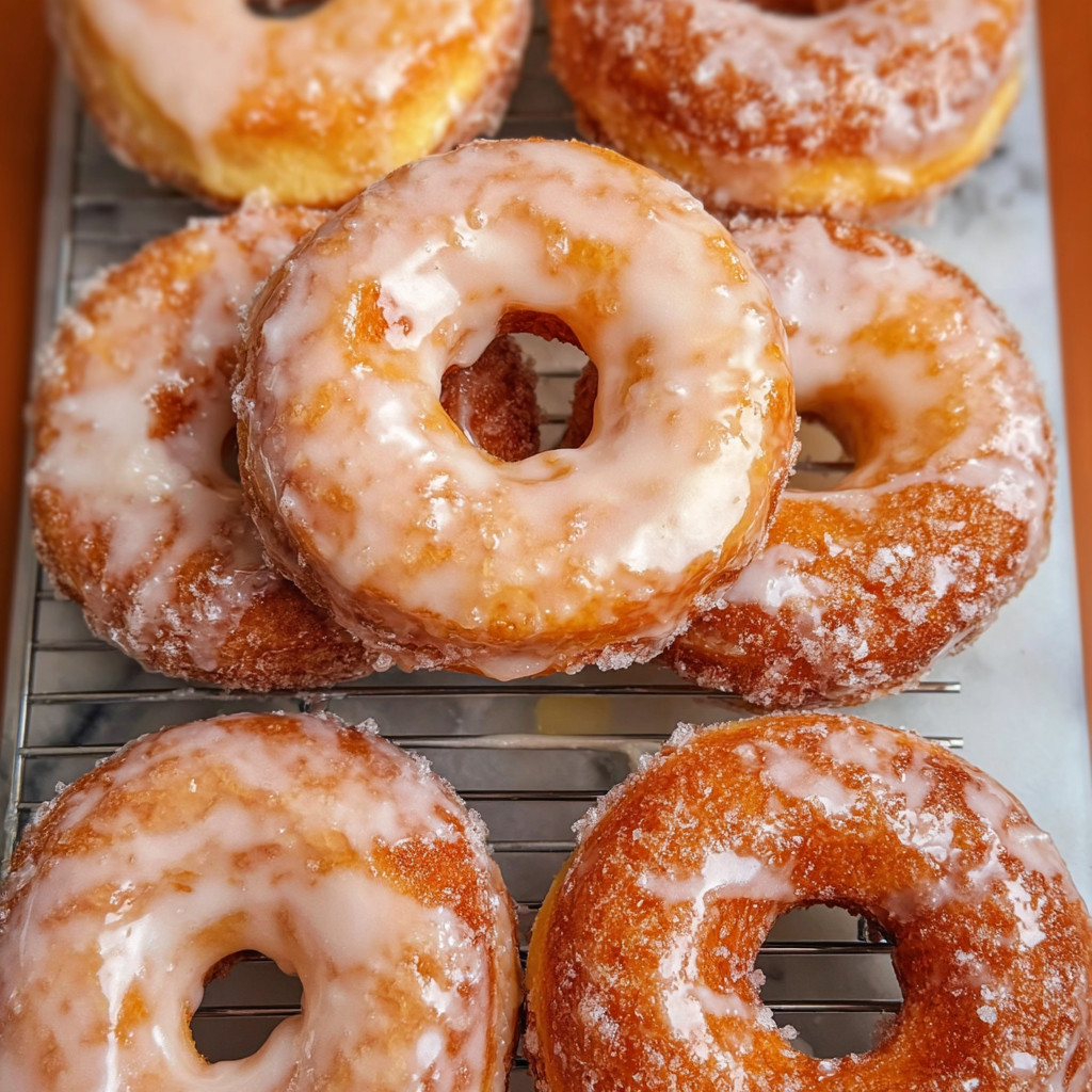 A tray of sour cream cake donuts.