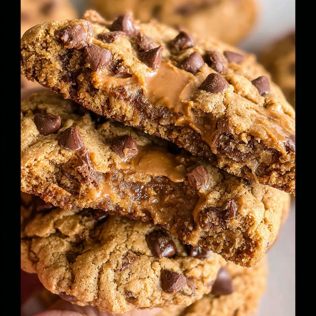 A stack of chocolate chip biscoff cookies.