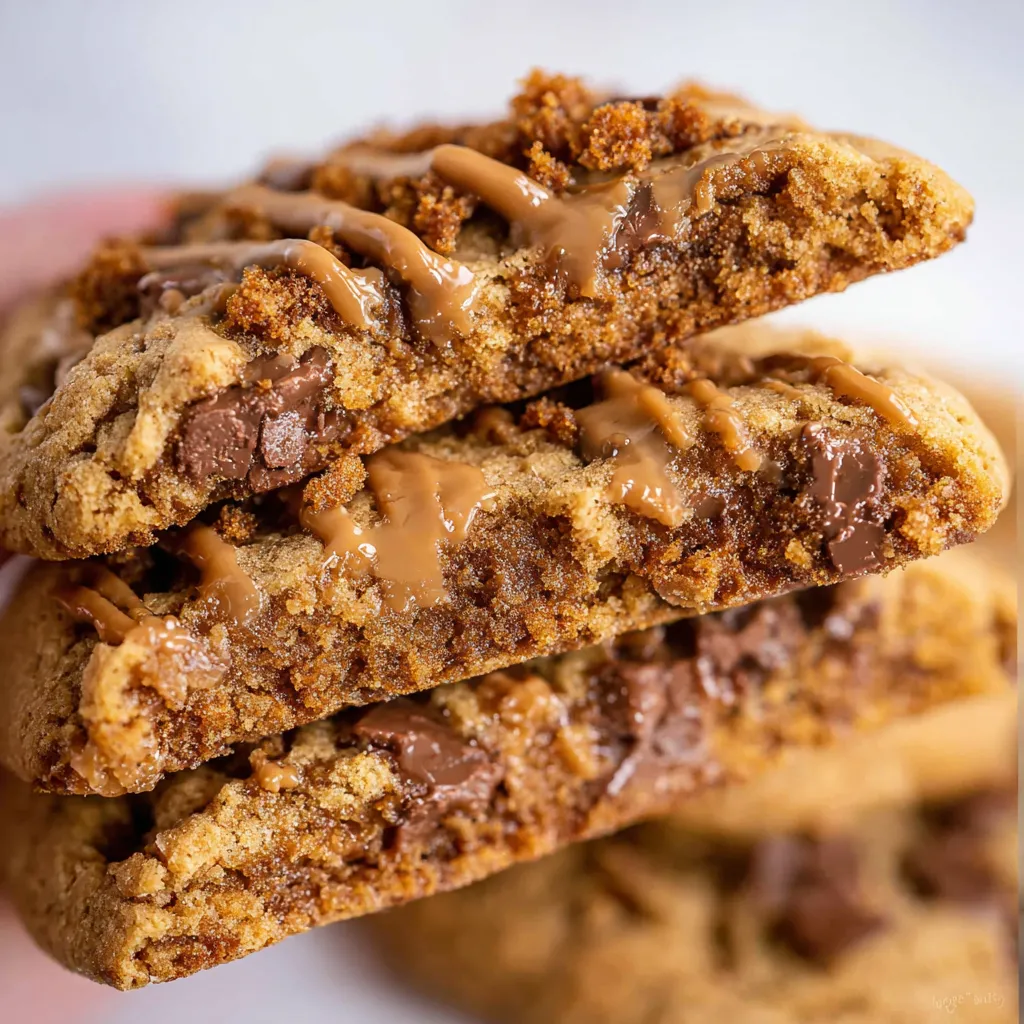 A stack of chocolate chip biscoff cookies.