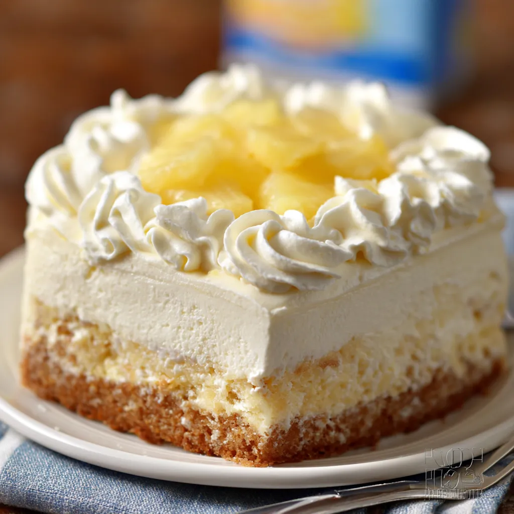 A slice of pineapple cake on a plate.