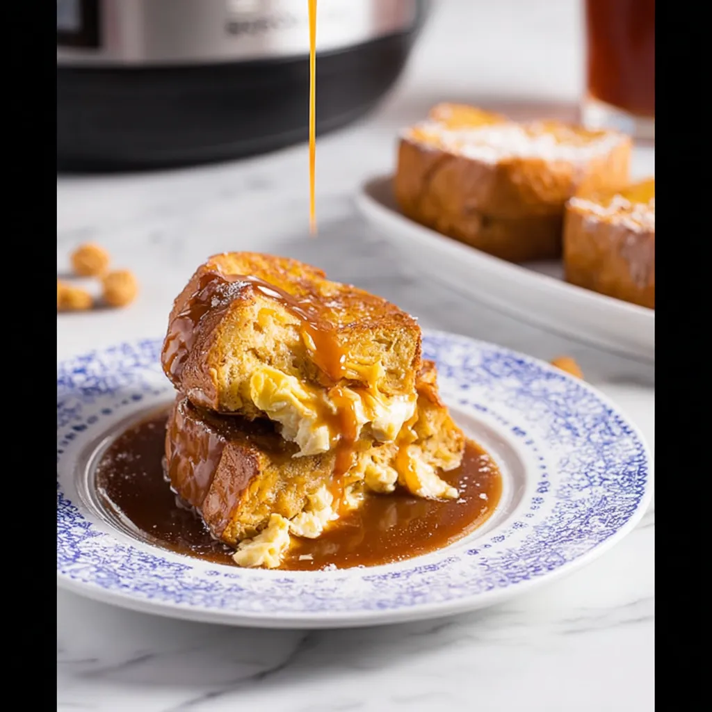 French toast with syrup in a slow cooker.