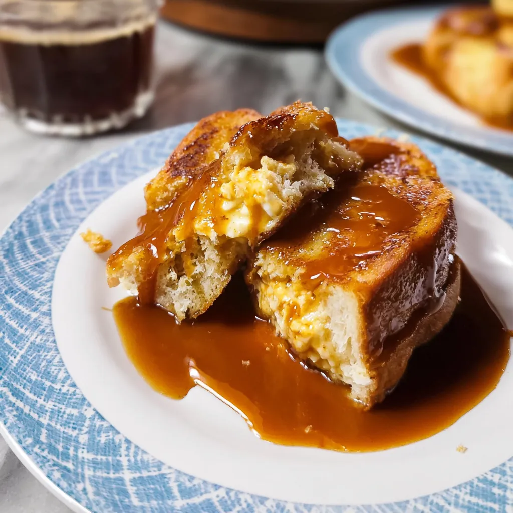 French toast with syrup on a plate.