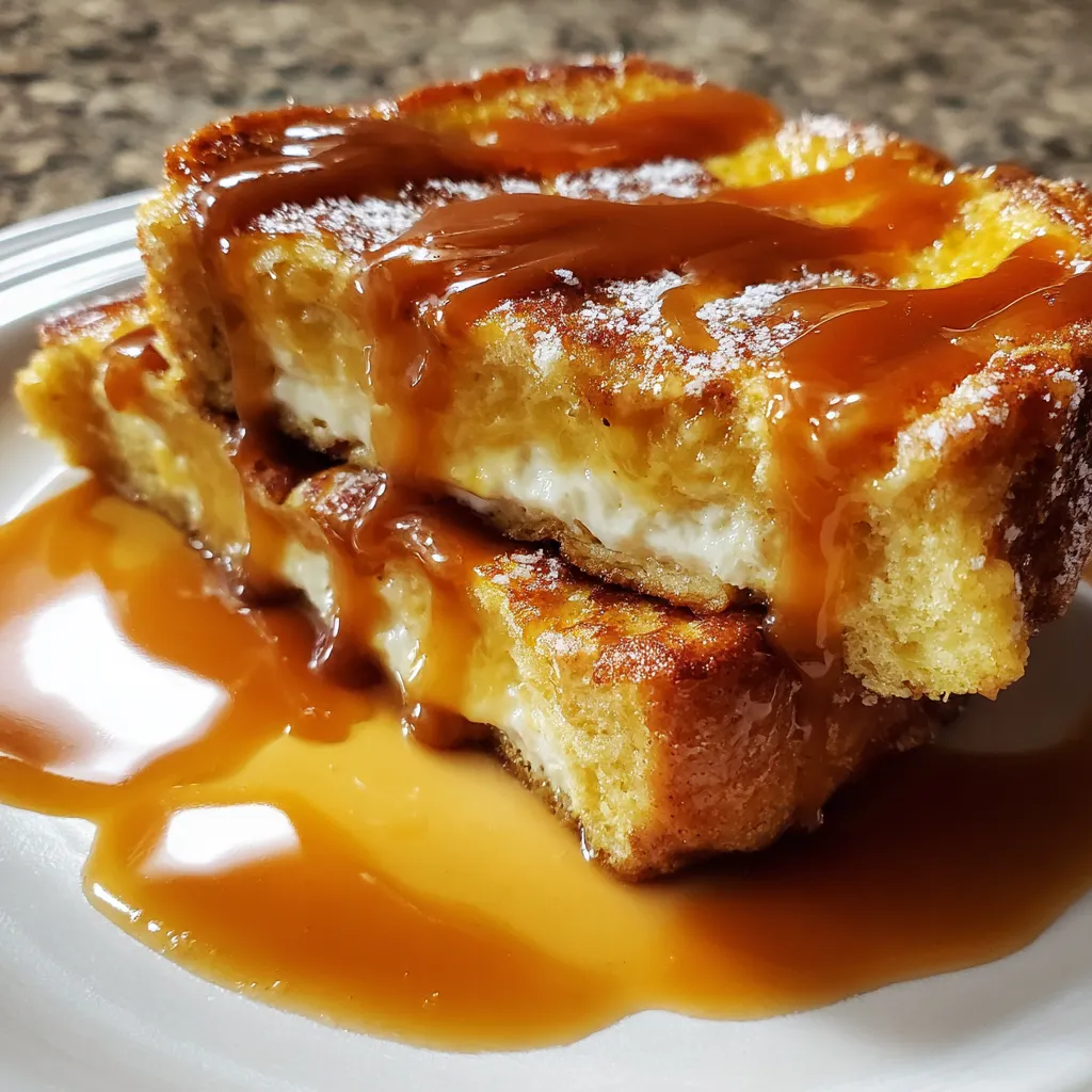 French toast with syrup on a white plate.