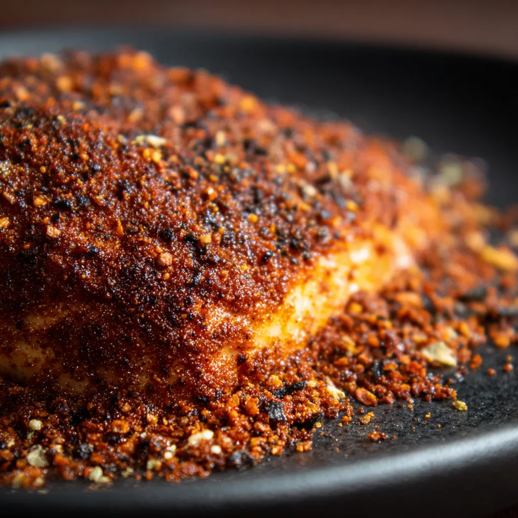 A plate of food with a seasoning on it.